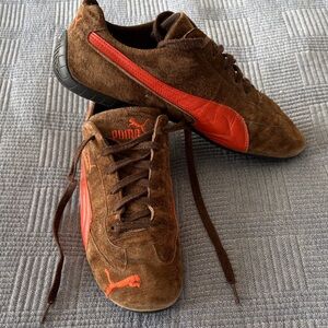 Puma Men’s Brown Suede Sneakers with Red Accent
